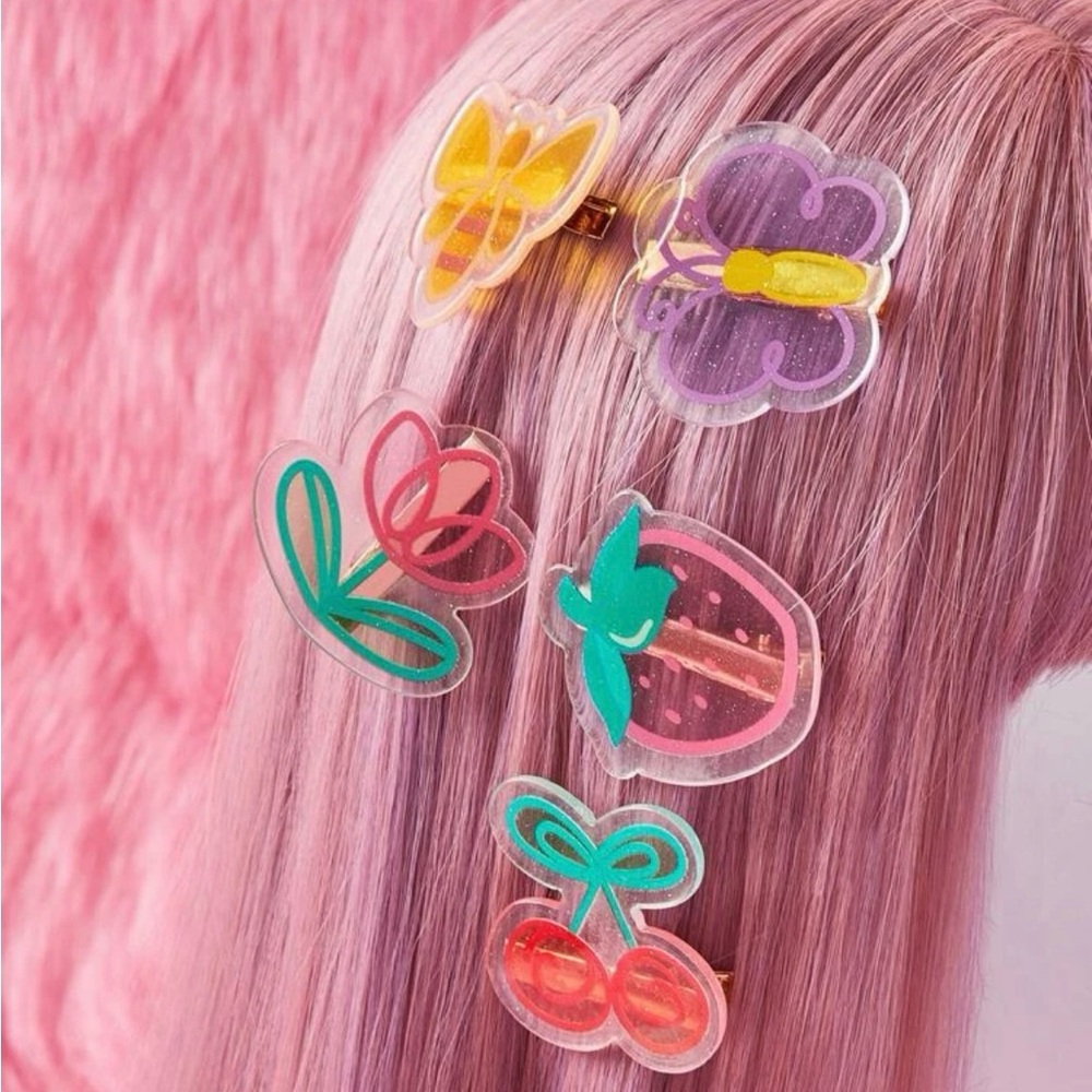 ! NEW ! 3 Pack Super Cute Fruit Flower Hair Clips Set